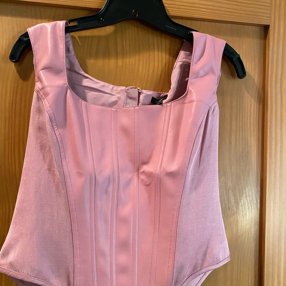 Express Ladies Pink Faux Leather Linen-Blend Square Neck Corset Tank NWT Size L - Picture 3 of 6